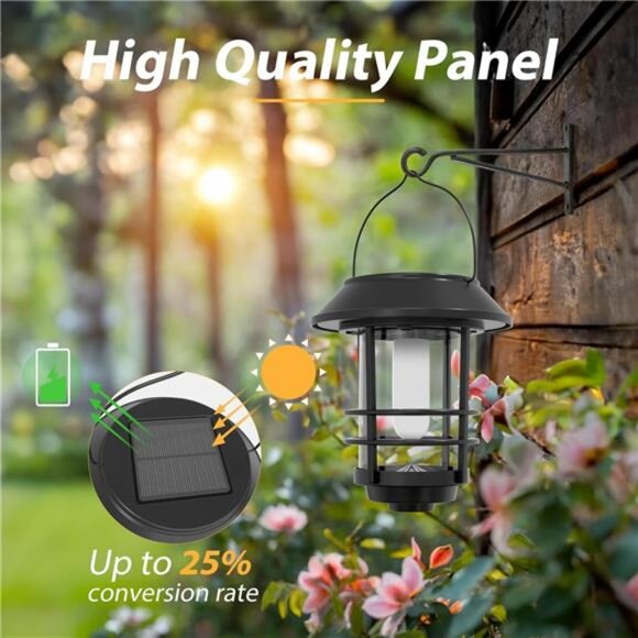 Solar Lanterns Outdoor Waterproof, 2 Pack Flickering Flames Wall Garden Decor - Picture 12 of 16